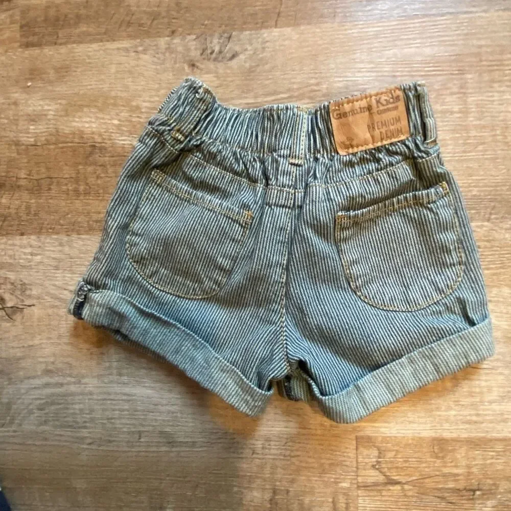 Osh Kosh Genuine Kids Navy Denim Striped Cuffed Shorts Size 2T